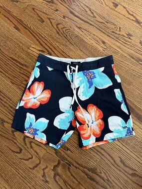 RVCA Men’s Black Board Shorts with Blue & Orange Floral Print